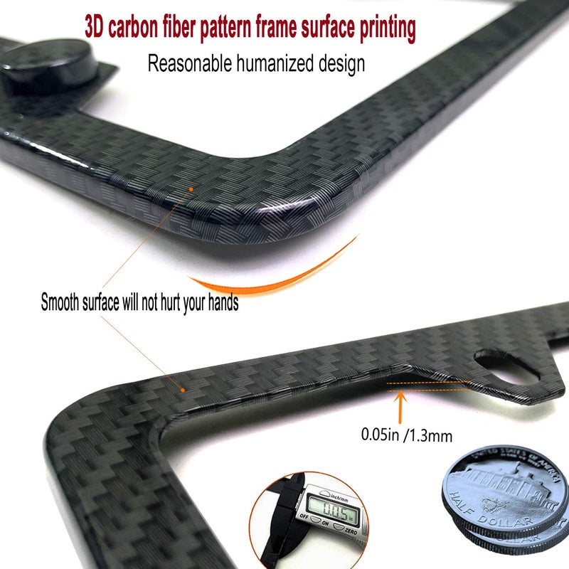 YoUoY Carbon Fiber License Plate Frame- Black Aluminum Auto Car Tag Cover, 2 Pack Heavy Duty Holder for US Front and Rear Plate, with Mounting Hardware Kit- Screws Bolts, Inserts, Caps, Rattle Proof Pads - Image 4